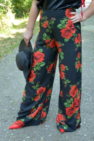 Pantalone plus-size SERENA crne ruza print