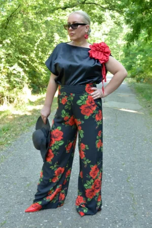 Pantalone plus-size SERENA crne ruza print