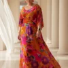 Haljina plus-size, narandžasta, dezen print, lepršava.