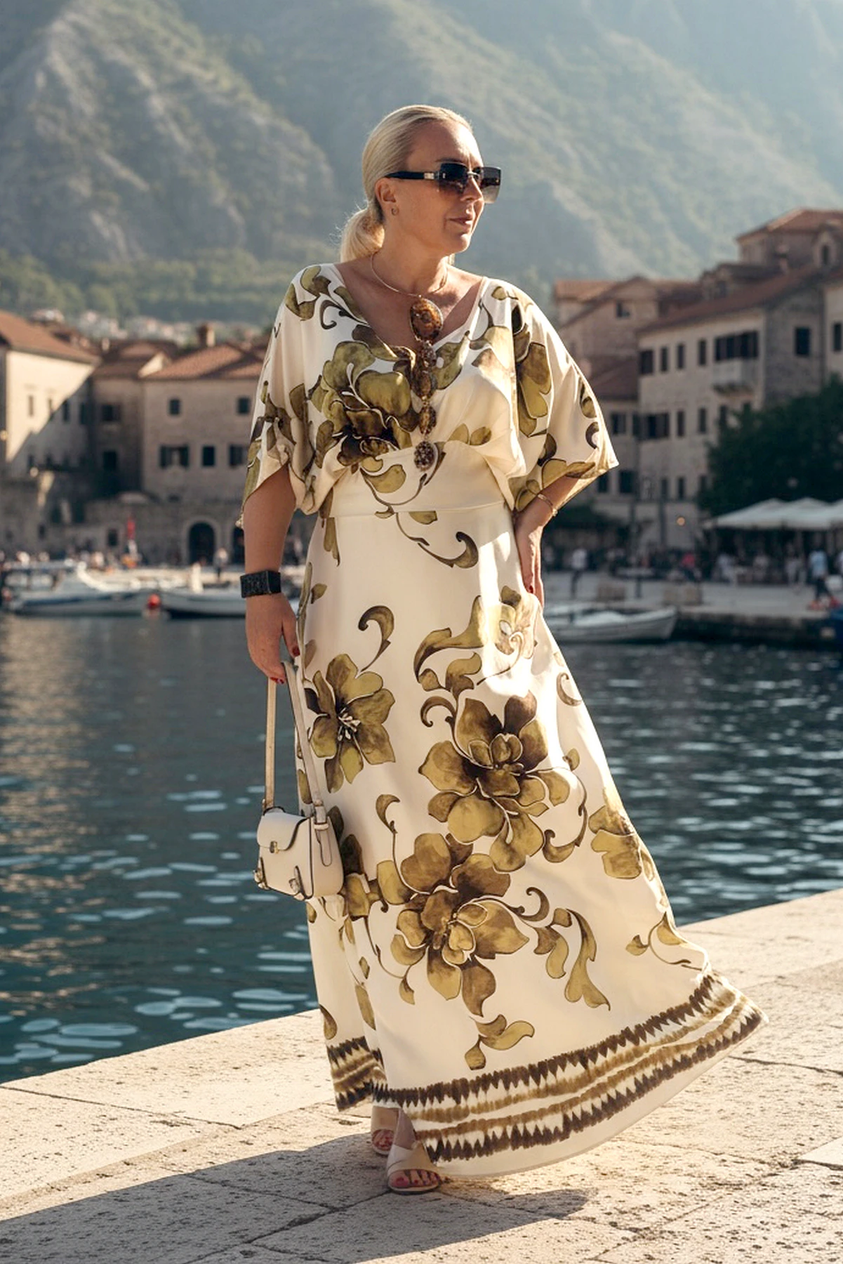 Haljina plus-size, cvetni print, lepršava.