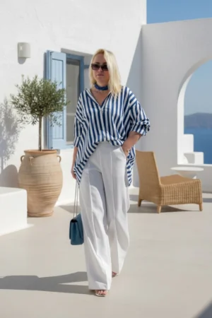 Košulja plus-size prugasta plavo-bela
